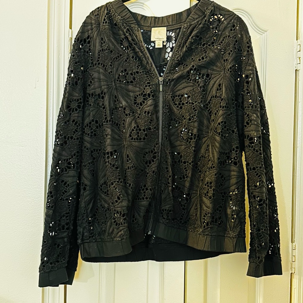 Elegant Black Lace Bomber Jacket